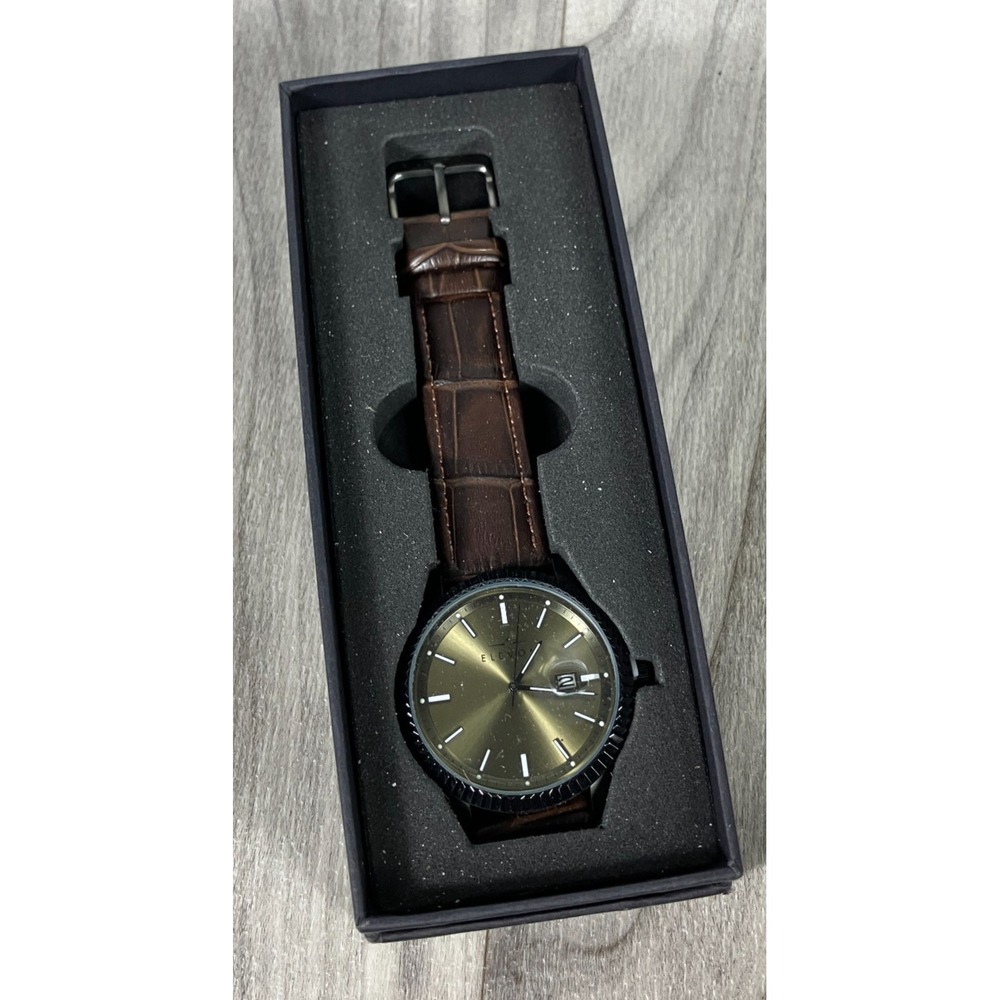 Elevon Concorde Quartz Men's Watch Gold Dial Brown Leather‎ Strap